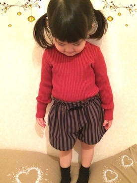 「F.O.KIDS（エフオーキッズ）のアイテム（ニット/セーター、ブラウン系）」を使った、ひまわりさん（キッズ）の冬コーディネート