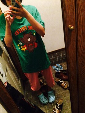 「UNIQLO（ユニクロ）のUT LINETシャツ（Tシャツ/カットソー、グリーン系）」を使った、はなさん（レディース・156cm）の夏コーディネート