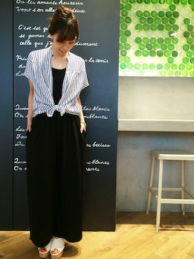 「ウェッジソール」｜「アイテム（つなぎ/オールインワン）」を使った、Kao-riさん（レディース・166cm）の夏コーディネート