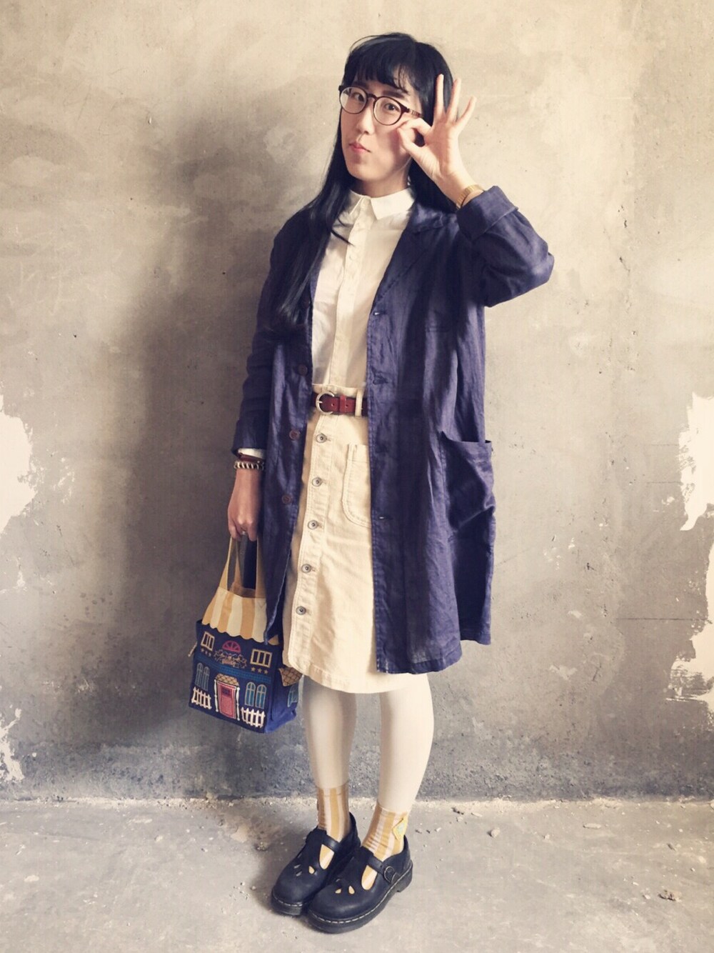 「w closet、I am I、SWIMMER、Dr.Martens、used、今日の服」｜「w closetのアイテム（ピーコート、ブルー系）」を使った、CCCAAAATTTTTさん（レディース・160cm）の春コーディネートの1枚目の写真