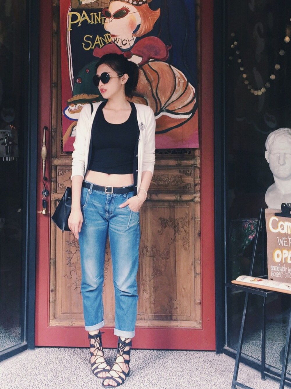 「黒、夏、shoes」｜「olivoのアイテム（ジャケット/アウター、ホワイト系）」を使った、Sun Weiweiさん（レディース・165cm）の夏コーディネートの1枚目の写真