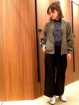 「OSMOSIS（オズモーシス）のアイテム（ブルゾン）」を使った、じゃすみんさん（レディース・155cm）の春コーディネート