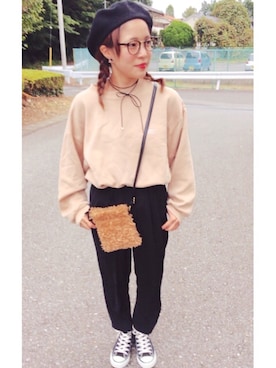 「チョーカー」｜「アイテム（スウェット）」を使った、おまおさん（レディース・151cm）の秋コーディネート