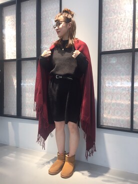 「earth music&ecology（アースミュージックアンドエコロジー）のアイテム（マフラー）」を使った、おまおさん（レディース・151cm）の秋コーディネート