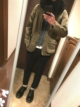 「ボーダーソックス」｜「アイテム（スラックス）」を使った、REEBさん（メンズ・164cm）の秋コーディネート