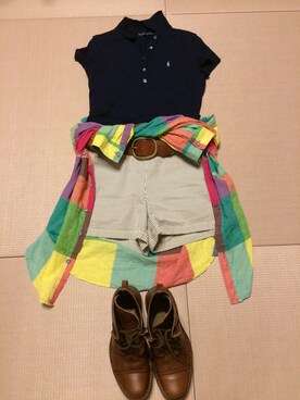 「POLO RALPH LAUREN（ポロ ラルフ ローレン）のアイテム（ポロシャツ、ブルー系）」を使った、のりぴーさん（レディース・163cm）の夏コーディネート