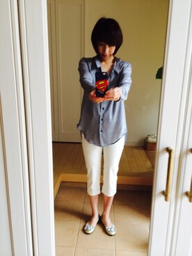 「UNIQLO（ユニクロ）のアイテム（その他パンツ、ホワイト系）」を使った、のりぴーさん（レディース・163cm）の夏コーディネート
