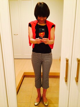 「LEMINOR（ルミノール）のアイテム（その他パンツ、ブラック系）」を使った、のりぴーさん（レディース・163cm）の夏コーディネート