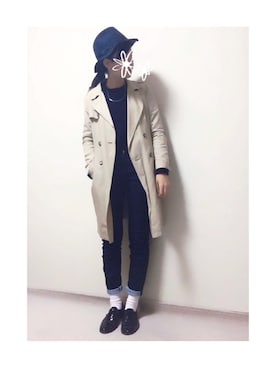 「ウエストイン」｜「アイテム（トレンチコート）」を使った、mayumi+さん（レディース・158cm）の冬コーディネート