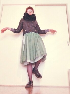 「Lee（リー）のアイテム（ライダースジャケット）」を使った、ら きさん（レディース・159cm）の冬コーディネート