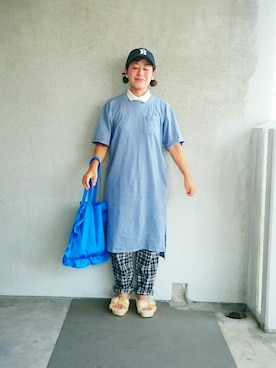 「ポカリコーデバトン」｜「アイテム（帽子）」を使った、福すけさん（レディース・155cm）の夏コーディネート