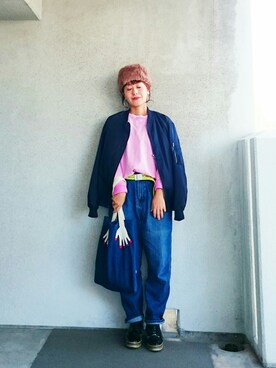 「ベレー帽推奨委員会」｜「アイテム（ニットキャップ/ビーニー）」を使った、福すけさん（レディース・154cm）の冬コーディネート