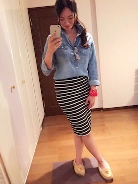 「ボーダースカート」｜「アイテム（その他）」を使った、仁愛さん（レディース・160cm）の春コーディネート