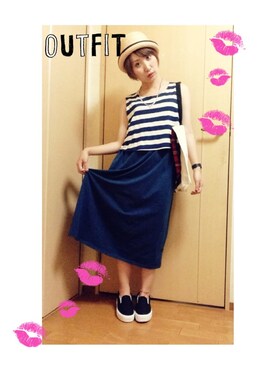 「ジャパンブルー」｜「アイテム（ワンピース/ドレス）」を使った、SANAMIさん（レディース・151cm）の夏コーディネート