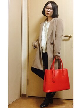 「ベージュのコート」｜「アイテム（チェスターコート）」を使った、SANAMIさん（レディース・151cm）の冬コーディネート