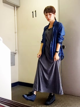 「ダンガリーシャツ」｜「アイテム（腕時計）」を使った、SANAMIさん（レディース・151cm）の夏コーディネート