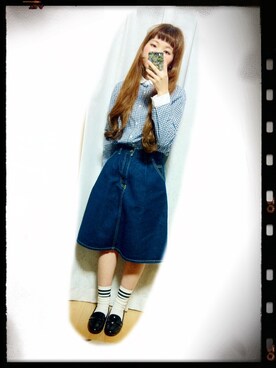 「ギンガムシャツ」｜「アイテム（トップス）」を使った、kさん（レディース・150cm）の春コーディネート