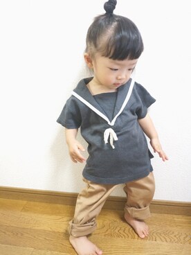 「COMME CA DU MODE（コムサデモード）のアイテム（Tシャツ/カットソー）」を使った、ayaka...rinkaさん（キッズ・70cm）の秋コーディネート