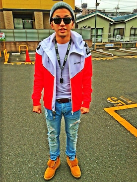 「アイテム（ジャージ）」を使った、Ryupinさん（メンズ・174cm・10代）の春コーディネート