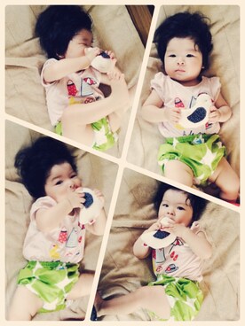 「アイテム（ママ＆ベビー、グリーン系）」を使った、meirintan☆☆さん（キッズ・80cm）の夏コーディネート