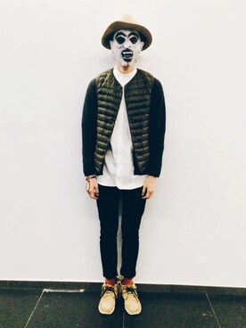 「plain-me（プレインミー）のアイテム」を使った、L.J.Wangさん（メンズ・185cm）の秋コーディネート