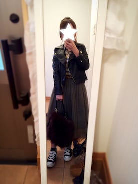 「オールスター」｜「アイテム（ライダースジャケット）」を使った、chocottinさん（レディース・147cm）の秋コーディネート