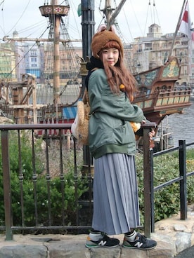 「アイテム（ナイロンジャケット、グリーン系）」を使った、yuki  obinataさん（レディース・165cm）の冬コーディネート