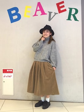 「BEAVER（ビーバー）のアイテム（帽子）」を使った、リナリナ～さん（レディース・157cm）の秋コーディネート