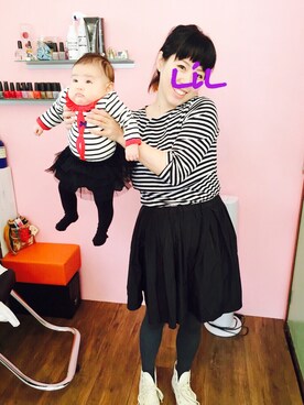 「アイテム（ロンパース、ブラック系）」を使った、iroさん（キッズ・60cm）の冬コーディネート