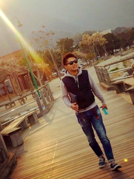 「アイテム（ダウンベスト、その他）」を使った、k-yaさん（メンズ・165cm）の春コーディネート