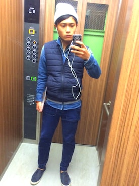 「アイテム（ダウンベスト、その他）」を使った、k-yaさん（メンズ・165cm）の春コーディネート