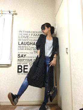 「小花柄ワンピース」｜「アイテム（シャツワンピース）」を使った、p.birdさん（レディース・160cm）の秋コーディネート