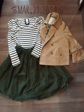 「ROPE' PICNIC（ロペピクニック）のサテンレオパード裏地ショートトレンチコート（トレンチコート、ベージュ系）」を使った、meltyさん（レディース・160cm）の春コーディネート