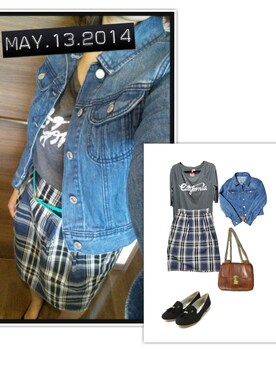 「INGNI（イング）のL45丈Gジャン-2014SS-（デニムジャケット、ブルー系）」を使った、meltyさん（レディース・160cm）の春コーディネート