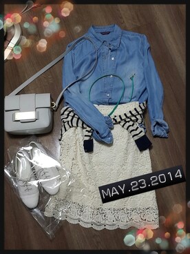 「H&M（エイチ・アンド・エム）のwhite bag（ショルダーバッグ、ホワイト系）」を使った、meltyさん（レディース・160cm）の春コーディネート