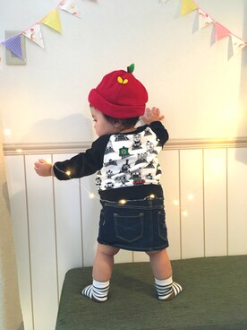 「りんご帽子」｜ちふさん（キッズ・70cm）の秋コーディネート