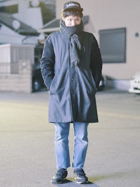 「寒い」｜「アイテム（ステンカラーコート）」を使った、のぶさん（メンズ・167cm）の冬コーディネート