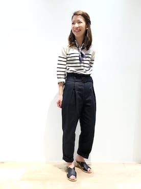 「ハイウエストパンツ」｜「アイテム（その他）」を使った、reinaさん（レディース・154cm）の春コーディネート