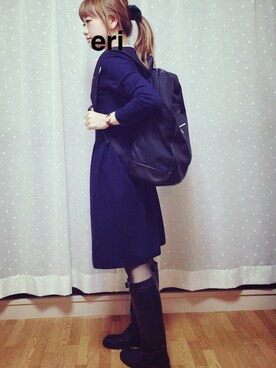 「MACPHEE（マカフィー）のアイテム（ワンピース、ブルー系）」を使った、erikoさん（レディース）の春コーディネート