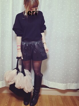 「Ray BEAMS（レイビームス）のアイテム（ニット/セーター、ブラック系）」を使った、erikoさん（レディース）の春コーディネート