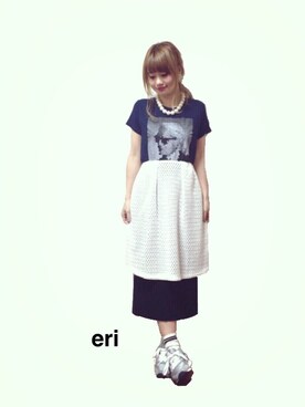 「ブランド不明のカールラガーフェルド☻（Tシャツ/カットソー、ブルー系）」を使った、erikoさん（レディース）の春コーディネート