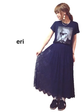 「ブランド不明のカールラガーフェルド☻（Tシャツ/カットソー、ブルー系）」を使った、erikoさん（レディース）の春コーディネート