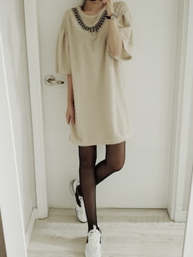 「ルーズフィット」｜「アイテム（ワンピース/ドレス）」を使った、NIPONJJUYAさん（レディース・165cm）の冬コーディネート