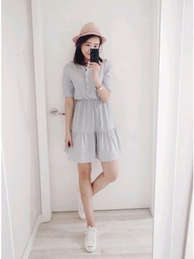 「アイテム（ハット、ピンク系）」を使った、NIPONJJUYAさん（レディース・165cm）の春コーディネート