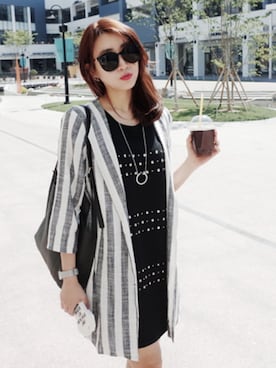 「ロングジャケット」｜「アイテム（その他アウター）」を使った、NIPONJJUYAさん（レディース・165cm）の春コーディネート