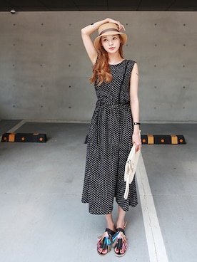 「ドット柄」｜NIPONJJUYAさん（レディース・165cm）の夏コーディネート