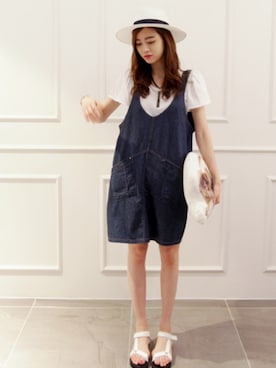 「デニムサロペット」｜NIPONJJUYAさん（レディース・165cm）の夏コーディネート