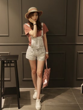 「ブルー」｜「アイテム（オールインワン・サロペット）」を使った、NIPONJJUYAさん（レディース・165cm）の夏コーディネート