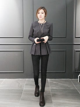 「ノーカラージャケット」｜「アイテム（その他アウター）」を使った、NIPONJJUYAさん（レディース・165cm）の夏コーディネート