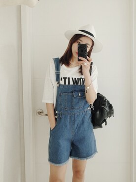 「ボーイフレンドデニム」｜「アイテム（サロペット/オーバーオール）」を使った、NIPONJJUYAさん（レディース・165cm）の秋コーディネート
